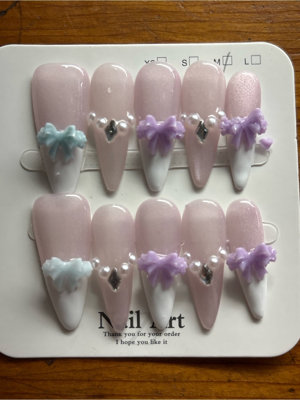 Press-On Nails with Purple & Blue Bows